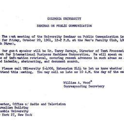 Announcements, 1961-10-20. ...