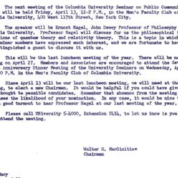 Announcements, 1962-04-13. ...