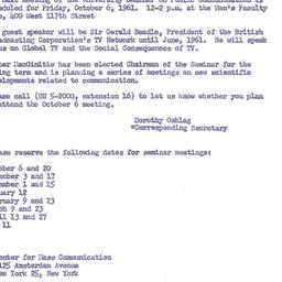 Announcements, 1961-10-06. ...