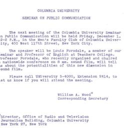 Announcements, 1961-12-01. ...