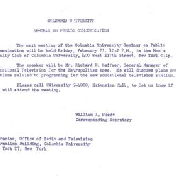 Announcements, 1962-02-23. ...