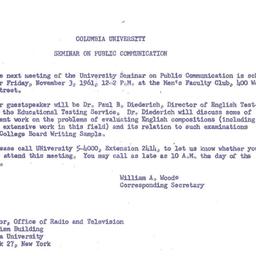 Announcements, 1961-11-03. ...