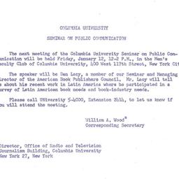 Announcements, 1962-01-12. ...