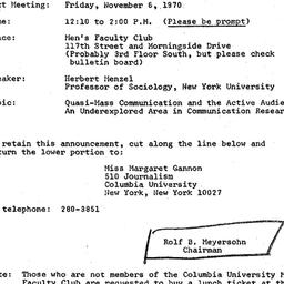 Announcements, 1970-11-06. ...