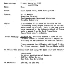Announcements, 1967-03-10. ...