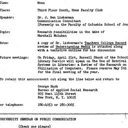 Announcements, 1967-04-07. ...
