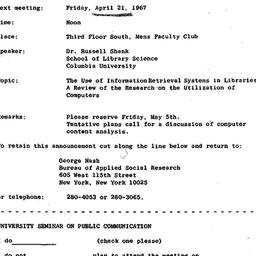 Announcements, 1967-04-21. ...