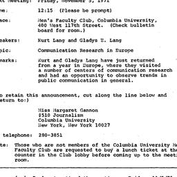 Announcements, 1971-11-05. ...
