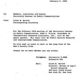 Announcements, 1963-02-15. ...