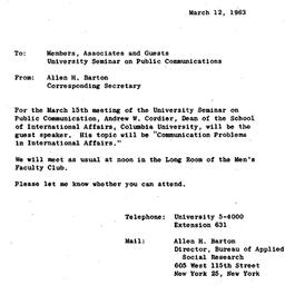 Announcements, 1963-03-15. ...