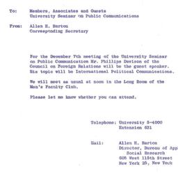 Announcements, 1962-12-07. ...