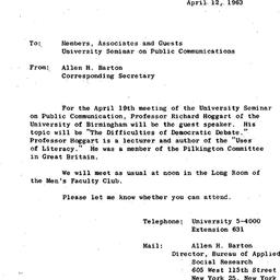 Announcements, 1963-04-19. ...