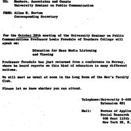 Announcements, 1962-10-26. ...