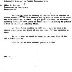 Announcements, 1962-10-12. ...