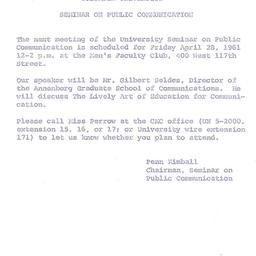 Announcements, 1961-04-28. ...