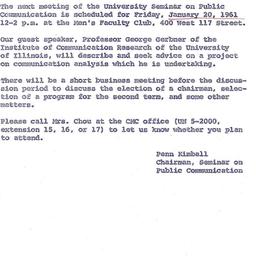 Announcements, 1961-01-20. ...