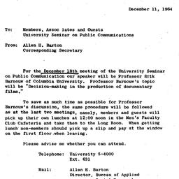Announcements, 1964-12-11. ...