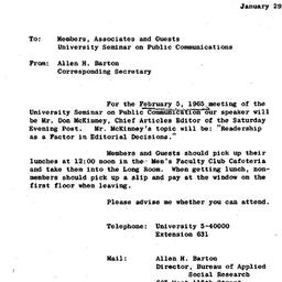 Announcements, 1965-01-29. ...