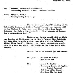 Announcements, 1965-02-12. ...