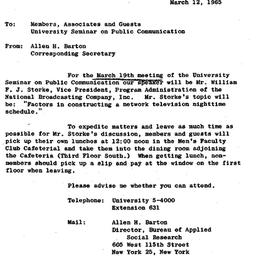 Announcements, 1965-03-12. ...