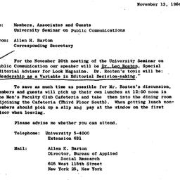 Announcements, 1964-11-13. ...