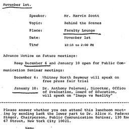 Announcements, 1974-11-01. ...
