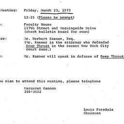 Announcements, 1973-03-23. ...