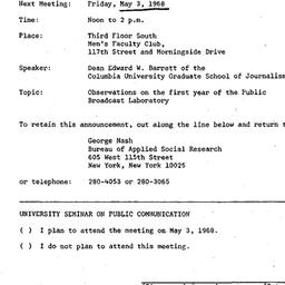 Announcements, 1968-05-03. ...
