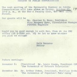 Announcements, 1959-10-23. ...