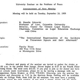 Announcements, 1989-09-26. ...