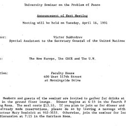 Announcements, 1991-04-16. ...