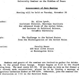 Announcements, 1990-11-20. ...