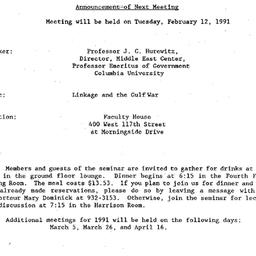 Announcements, 1991-02-12. ...