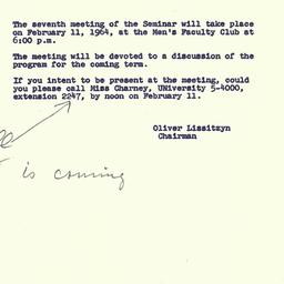 Announcements, 1964-02-04. ...