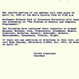 Announcements, 1964-04-06. ...