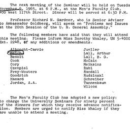 Announcements, 1965-11-09. ...