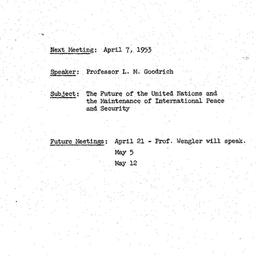 Announcements, 1953-04-07. ...