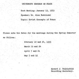 Announcements, 1953-01-13. ...