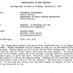 Announcements, 1992-12-01. ...