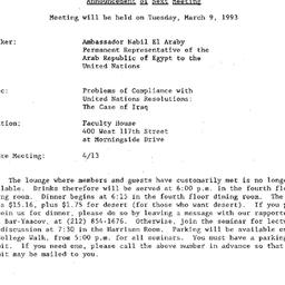 Announcements, 1993-03-09. ...