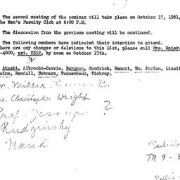 Announcements, 1961-10-12. ...