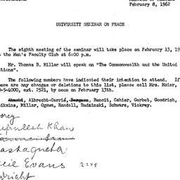 Announcements, 1962-02-08. ...