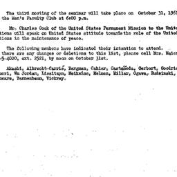 Announcements, 1961-10-17. ...