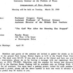 Announcements, 1989-03-28. ...