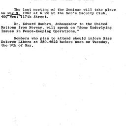 Announcements, 1967-05-09. ...