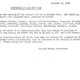 Announcements, 1958-10-17. ...