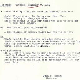 Announcements, 1971-11-09. ...