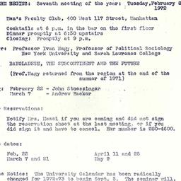 Announcements, 1972-02-08. ...