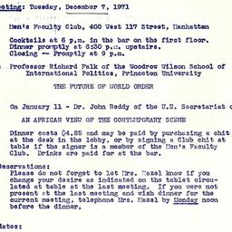 Announcements, 1971-12-07. ...