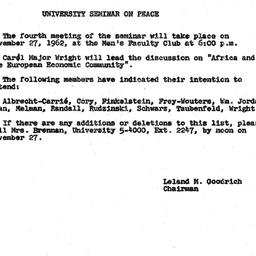 Announcements, 1962-11-20. ...